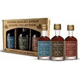 Crown Maple Artisan Trio Collection in Petite 50ML (1.7 Fl. Oz.) Window Box featuring Bourbon Barrel Aged, Madagascar Vanilla Infused, and Cinnamon Infused Organic Maple Syrup