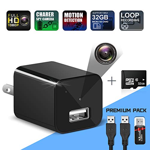 Hidden Camera Charger-Spy Camera Wireless Hidden-USB Charger Camera 1080P Full HD-Mini Spy Camera-Nanny Cameras and Hidden Cameras for Home-Motion Detection Hidden Cam-Surveillance Camera-Premium Pack