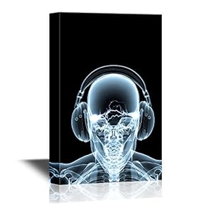 Canvas Wall Art - Skeleton X-Ray Music Dj - Gallery Wrap Modern Home Art | Ready to Hang - 12x18 inches