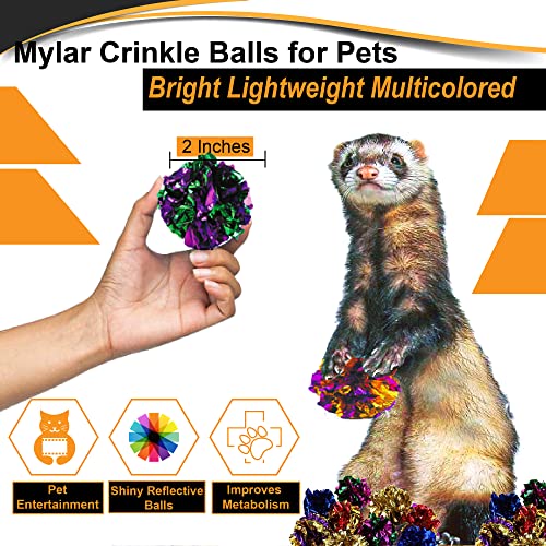 SunGrow 24 Pcs Ferret Mylar Crinkle Balls Toys, 2" Soft Play and Chase Indoor Toys for Exercise