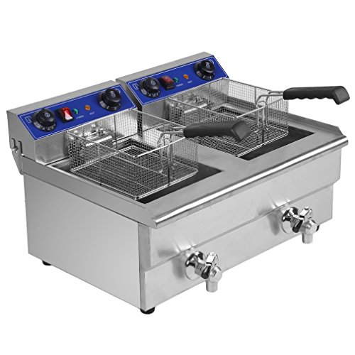Belovedkai Electric Deep Fryer, 13L/26L Stainless Steel Commercial Electric Deep Fat Fryer Temperature Control Timing Fryer with Drain & Basket,Single Tank/Dual Tank (26L Double Basket)