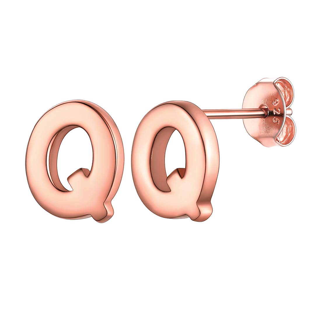 ChicSilver Initial Letter Q Earrings Rose Gold Plated Monogram Name Jewelry Tiny Earring Studs for Women — image 1