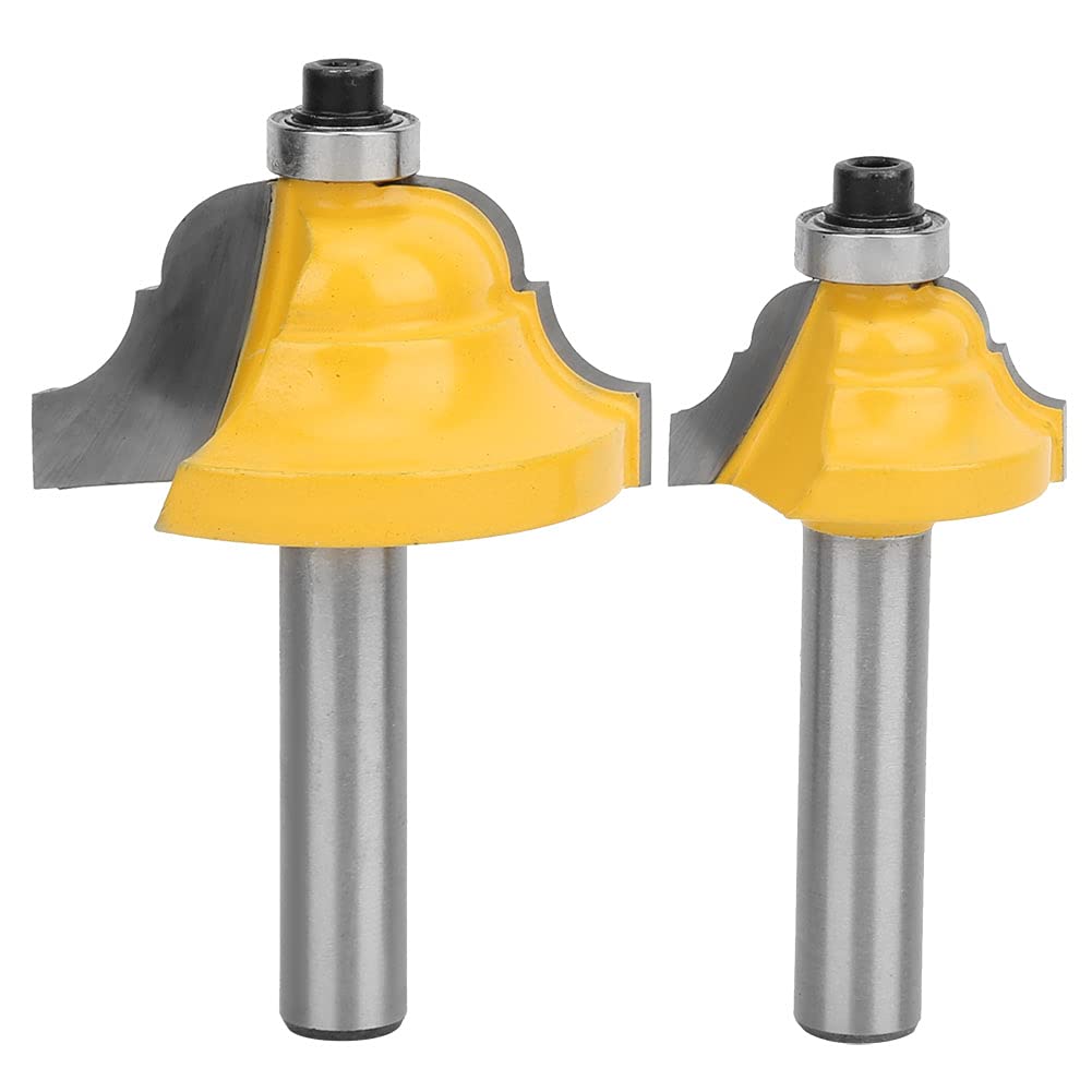 2PCS 8mm Shank Router Bit Set Round Over Router Bits Carbon Steel Woodworking Cutting Tools for Frame Trimming Chamfer Cutter Wood Handrail Lines Professional Tool