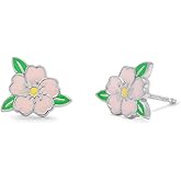 Boma Jewelry Sterling Silver Pink Hibiscus Flower Stud Earrings with Hand Painted Enamel