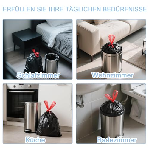 XIYOO Bin Liners 35 L with Drawstring Black Rubbish Bags Tear-Resistant Bin Bags Pack of 50 Bin Bags with Carry Handle