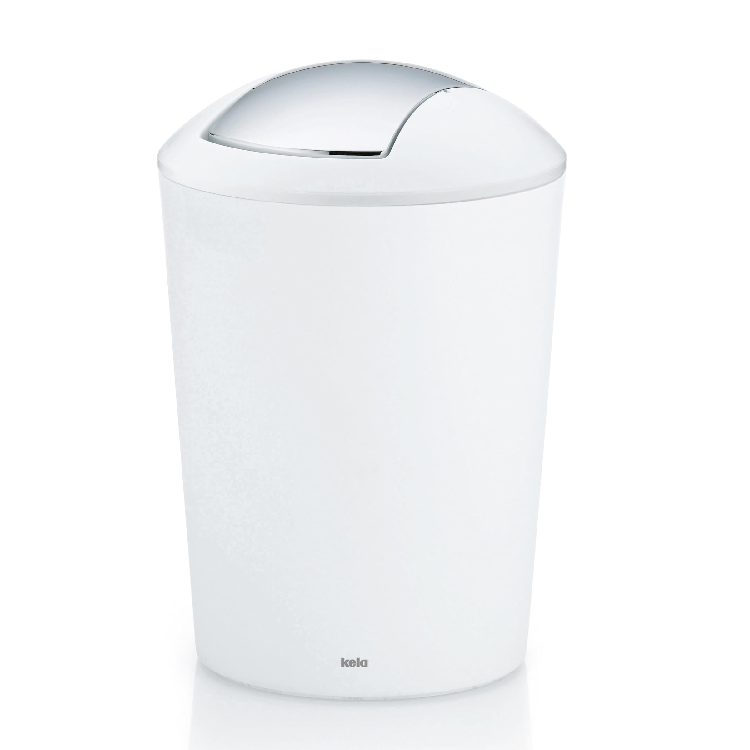 Kela swing lid bin white, cosmetic bin 5l with swing lid, plastic, MARTA, waste bin bathroom white matt