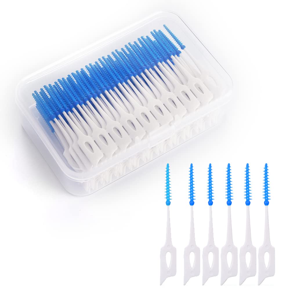 200 Pieces Silicone Interdental Brushes, Dual-Use Silicone Dental Picks Dental Brushes Floss Picks Tooth Pick Brushes Teeth Brush Picks for Braces Oral Cleaning