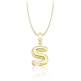 Milan Chiva Bubble Initial Letter Pendant Necklaces for Women 14K Gold Plated Puffy Tiny Letter A-Z Dainty Necklace with Cute Simulated Pearl