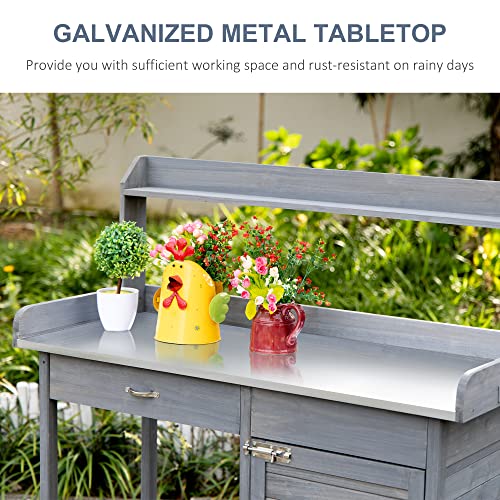 Outsunny Garden Potting Bench Table with Lockable Storage and