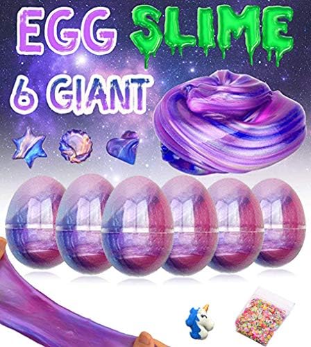 GoodGoodStudy-- Fluffy Slime Colorful Easter Egg Slime Putty Stress Relief Toy Sludge Toys for Kids, Students, DIY, Birthday Party Favors with one Unicorn and Fruit Pack , (6 Pack, 11 OZ)