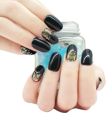 Amazon Bozevon 偽爪 フルカバーショートフェイクネイルブラックピンクdiyプレスオン自己接着スクエアナチュラルエレガント人工ネイル24個 Bozevon シール ステッカー 通販