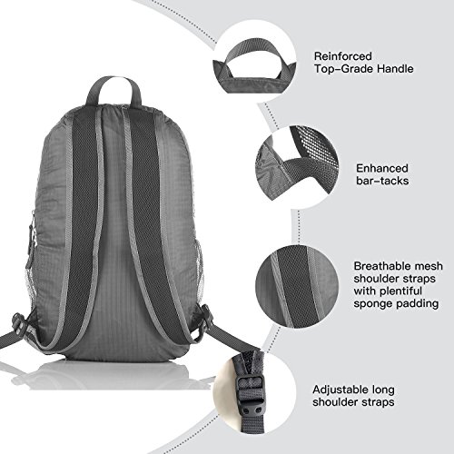 Packable práctico ligero viaje senderismo Gear Mochila Daypack, gris
