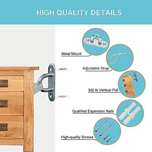 Furniture Straps Wall Anchor, (4 Packs) Furniture Anchors for Baby Proofing, Anti Tip Furniture Kit, Earthquake Safety Strap Secure Bookself Dresser Bookcases to Wall - Thumbnail 4