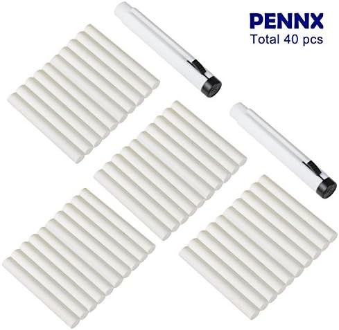 [40-Count] Chalkboard Chalk, PENNX Non-Toxic Dustless 40 White Chalk with 2 free chalk holders for School and Office Use