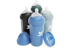Herobility Double Anti-Colic Baby Bottles – 8.5 fl oz/240ml – 4-Pack – Multicolor – Denim, Black, Dusky Green, Gray