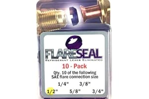 FlareSeal 1/2” - 10 Pack - FS08-10PK - SAE Flare Seal Fitting - Refrigeration, HVAC, Ductless, Schrader Valve or Mini Split Applications (1/2", 10 Pack)