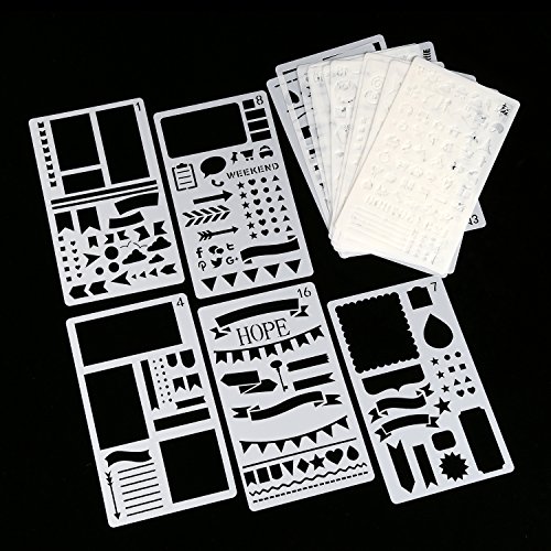 Bullet Journal Stencils, 20 PCS Plastic Planner Stencil with Different Patterns for Journaling/Scrap booking/Notebook/Diary/ Drawing /Card and DIY Craft, 4X7 Inch, White
