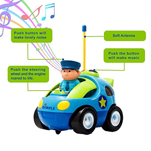 Pack of 2 Cartoon Remote Control (R/C) Police Car & Fire Truck Radio Control Toys for Kids and Toddlers with Sound and Lights by Dimple 49 & 27 Frequency, Best RC Toy and Gift for Kids