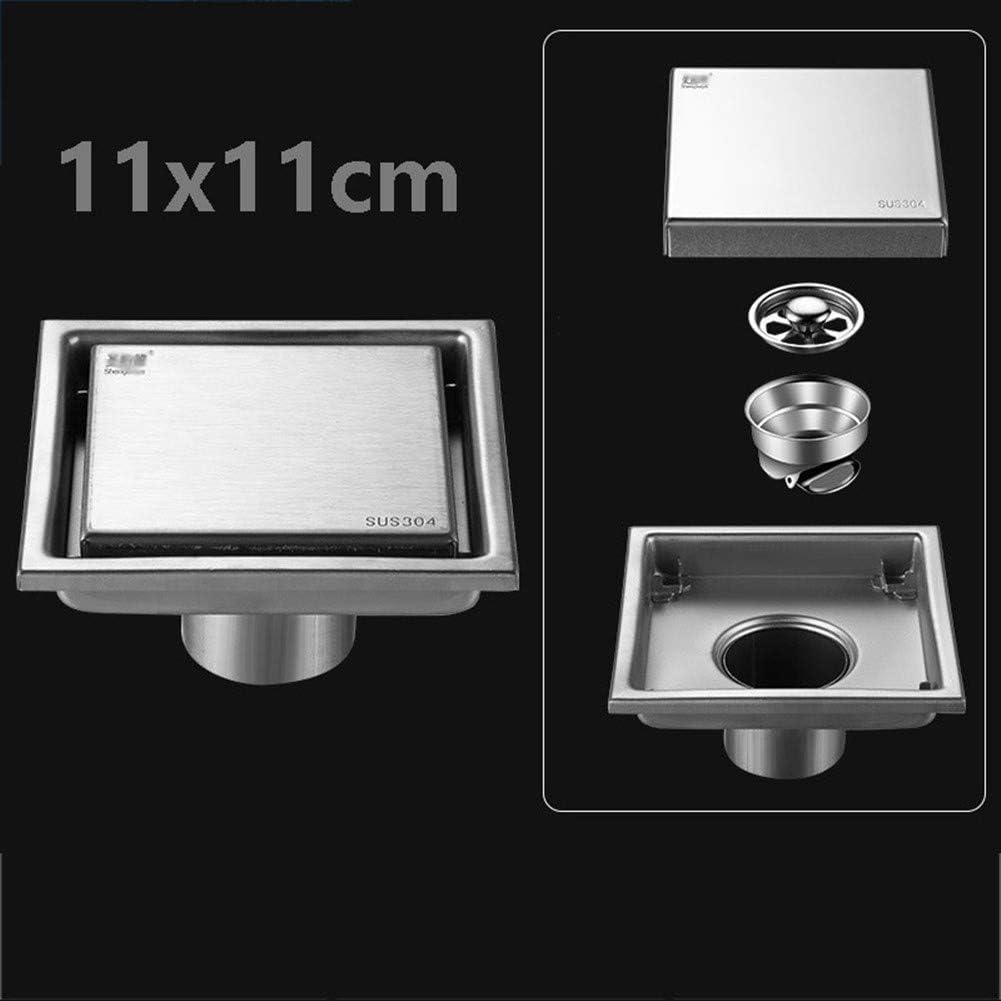 Invisible Shower Floor Drain Tile Insert Square Shower Floor Drain Removable Cover, 304 Stainless Steel Bathroom Drainer with Hair Strainer for Kitchen Washroom Garage Basement (Size : 11cm/4.3inch)