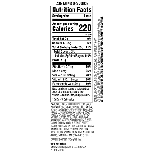MTN DEW AMP ENERGY, ORIGINAL, ENERGY DRINK WITH CAFFEINE, B VITAMINS, 16 FL OZ CANS (12 PACK)