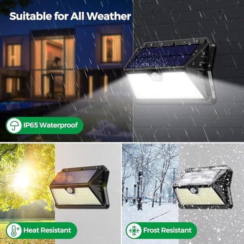 OUILA Outdoor Solar Light, 4 Pack 185 LED 3 Modes Solar Spotlights Outdoor with Motion Sensor, IP65 Waterproof Outdoor Lamps for Garden, Garage, Street, Patio, Paths (Cool White)