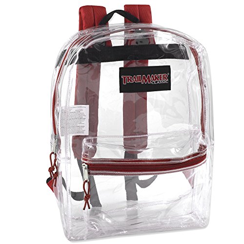 Clear Backpack With Reinforced Straps For School, Security, Sporting Events (Red)