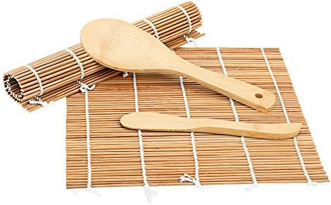 Sushi Making Kit Includes 2 Sushi Rolling Mats, 1 Rice Paddle, 1 Rice Spreader 100% Bamboo Sushi Mats and Utensils