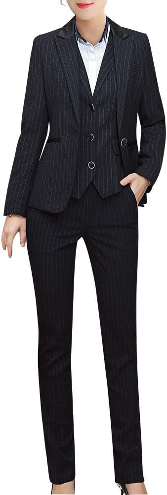 LISUEYNE Women's Three Pieces Office Lady Stripe Blazer Business Suit Set Women Suits Work Skirt/Pant,Vest Jacket