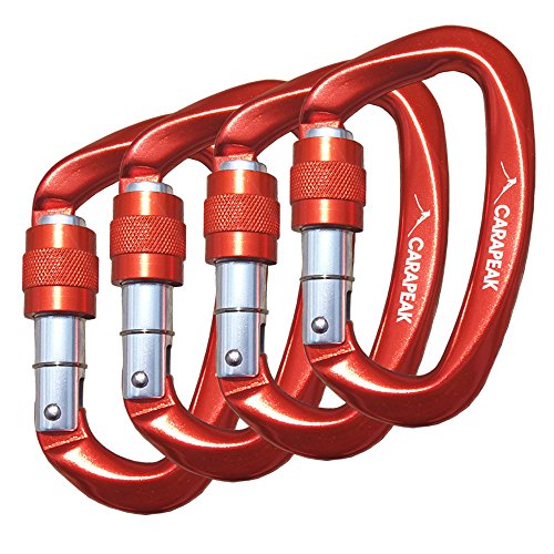 25kN 5,620lbs Heavy Duty Aluminum Screwgate Locking Rock Climbing Carabiner Clip, 4 Pack Set Strong D Shaped Screw Lock, Lockable Hook