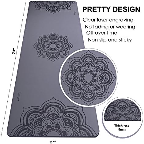 Urvigor Yoga Mat with Rubber Base, Non Slip Yoga Mat, Eco-Friendly and Wet-Grip Surface, Perfect for Hot Yoga, Pilates and Exercise, Includes Free Yoga Carry Bag with Exercise Strap (black, 5mm)