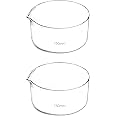 QWORK 1000ml Crystallizing Dishes, 2 Pack Flat Bottom Lab Dishes with Spout and Heavy Rim, Borosilicate 3.3 Glass for Professional Laboratories, Science Classrooms, Kitchen, Crafts