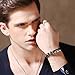 OPK Men Jewelry Braided Leather Wrap Bracelet Stainless Steel Buckle Double Strand Wristband, Black