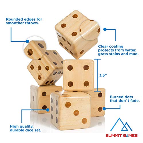 image for Summit Games Giant Yard Dice Set - Includes 6 Wooden Dice (3.5