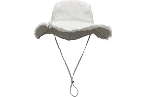 LLmoway Womens UPF50+ Cotton Wide Brim Sun Hat with Strap Ladies Summer Floppy Hats Packable Women Washed Fringes Bucket Hat