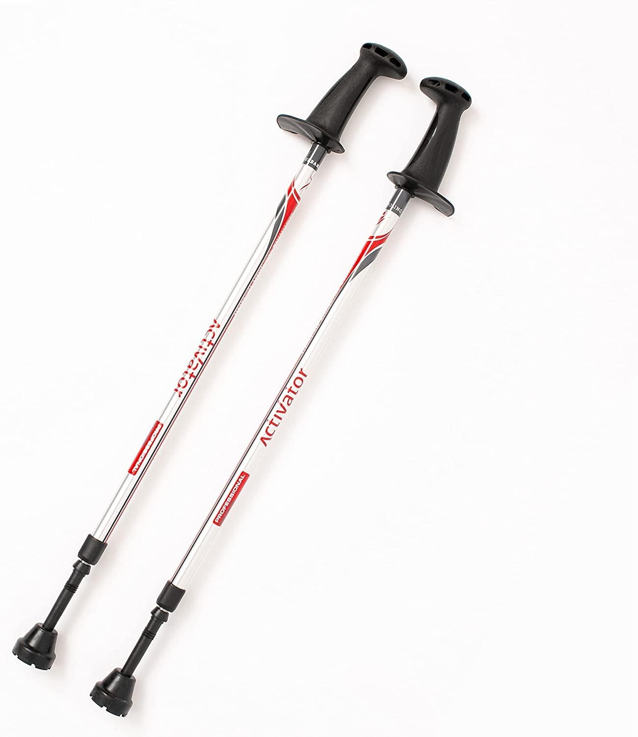 Urban Poling ACTIVATOR® Walking Poles for Balance and Rehabilitation – 1 Pair – Ergonomic CoreGrip™ Handles – Adjustable, Collapsible, and Lightweight for Stability and Recovery in Silver/Red