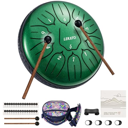 Zungentrommel Steel Tongue Drum(6 Zoll, 11 Noten in D) LEKATO Handpan Stahlzungentrommel mit Trommeltasche für Meditation Yoga Klangheilung, Balmy Hank Tank Dru