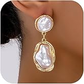 Vintage Baroque Pearls Dangle Earrings for Women Fashion Large Faux Fake Pearl Dangling Earring Funky Formal Geometric Jewelry Two Tone Accessories
