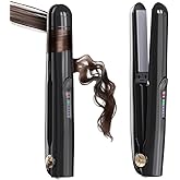 Cordless Hair Straightener 2 in 1 Mini Curler with Emergency Phone Charger Fast Heat 30s 3200mAh Battery 3 Temp up to 390℉ USB-C Rechargeable Portable for All Hair Types（Black）