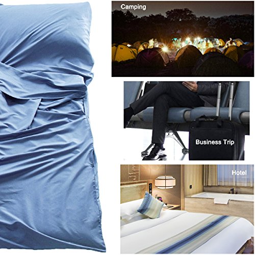 Sleeping Bag Liners Sleep Sack Lightweight Portable Sleeping Sheet Dirt-Proof Compact Travel Camping Sheet for Outdoor Travel Hiking Hotels Picnics (Blue, 83x71'')