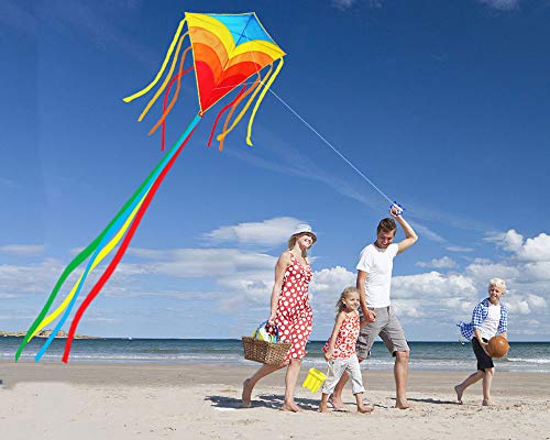 Zhuoyue Kite- Rainbow Diamond Kite for Kids and Adults, Easy to Fly Kite for Beginner, The Best Kite for The Beach and Outdoor Games Activities