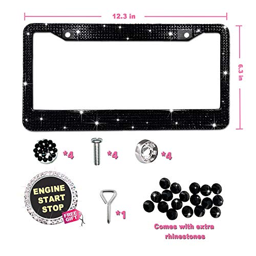 Lord Eagle License Plate Frame, 2 Pack Rhinestone License Plate Frames with GiftBox and 7 Shiny Crystal Rows,Over 1050 pcs 14 Facets SS16 Finest Handcrafted Luxury Black Rhinestone