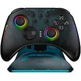 ASRVA Wireless Pro Controller for Switch 2, Hall Effect Joystick, 9-Axis, Transparent Blue, Charging Dock, Turbo RGB &ndash; Bluetooth Gamepad