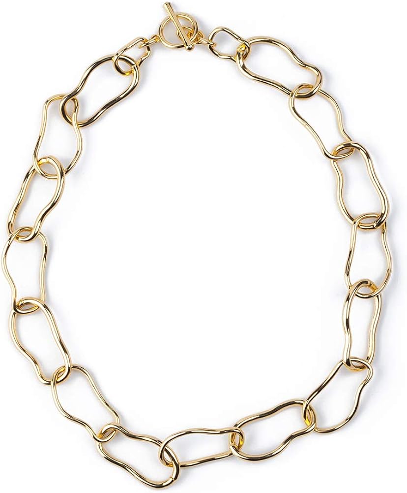 Chunky Chain Necklace â 14k Gold Plated Thick Bold Link Chain Necklace with Toggle Clasp for 
