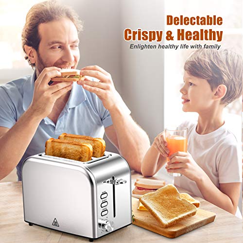 Toaster 2 Slice Toasters Stainless Steel 2 Slice Toaster Best Rated Prime Wide Slot with 6 Bread Shade Settings, Bagel, Reheat, Cancel Function, Removable Crumb Tray