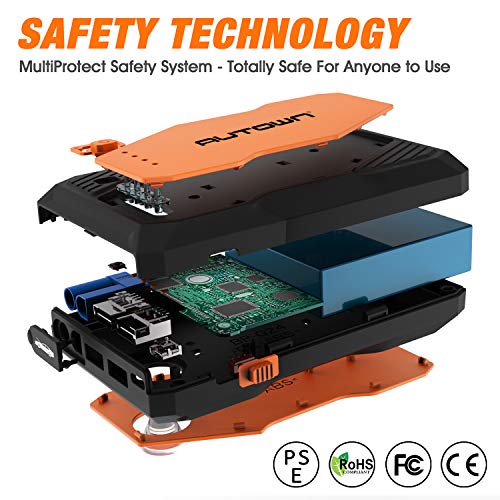 AUTOWN Jump Starter, 800A Peak 10000mAh Battery Jumper Starter with USB Quick Charge, 12V Auto Battery Booster, Portable Power Pack with Built-in LED Light, LCD Screen and Type-C Cable (Orange) - Thumbnail 2