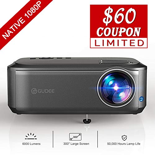 Video Projector, GuDee Native 1080P Full HD HDMI Office Projector for Laptop Business PowerPoint Presentation and Home Theater, Compatible with iPhone/Android/USB/HDMI