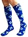 A-Swift Compression Socks (1 pair) for Women & Men by Best For Running, Athletic Sports, Crossfit, Flight Travel - Suits Nurses, Maternity Pregnancy - Below Knee High (Blue Argyle, Medium)