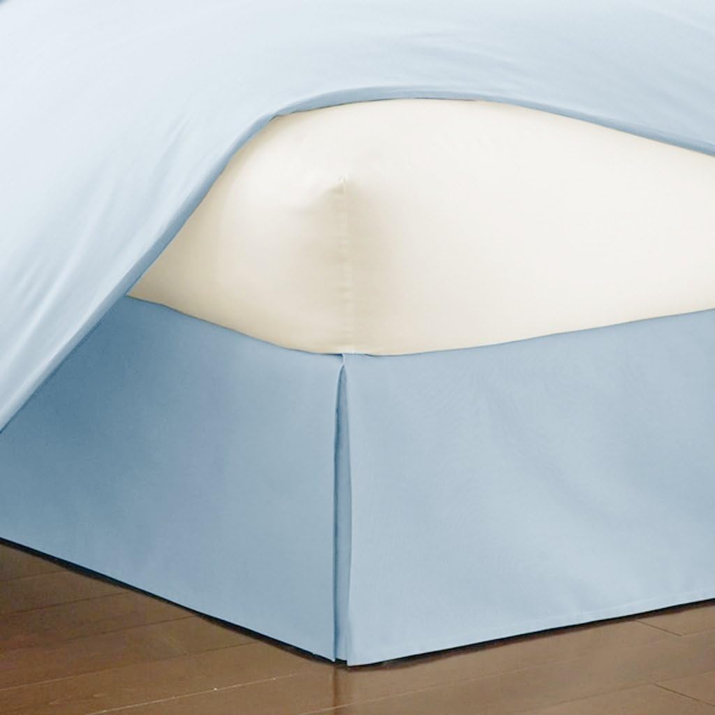 The OuTNet Hotel Collection Bedding 500-Thread-Count 100% Egyptian Cotton California Queen Damask Solid 1pc Bed Skirt With 17" Drop Length, Light Blue