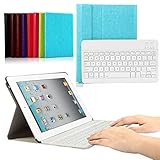 CoastaCloud Really Thin Smart Stand Cover with Magnetically Detachable Wireless Bluetooth Keyboard Case for Apple iPad 2 3 4 (Sky Blue)