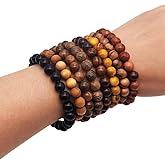 INSPIRELLE 8 Pieces Natural Wood Elastic Beaded Bracelet for Men and Women